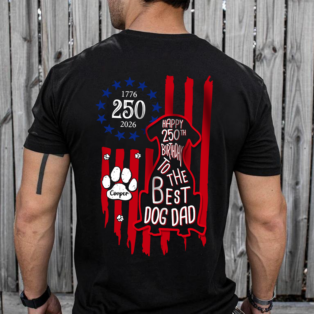 Personalized Dog Dad T-Shirt Custom Name American Flag Gift HN590 - Tshirt Back GradoCreations