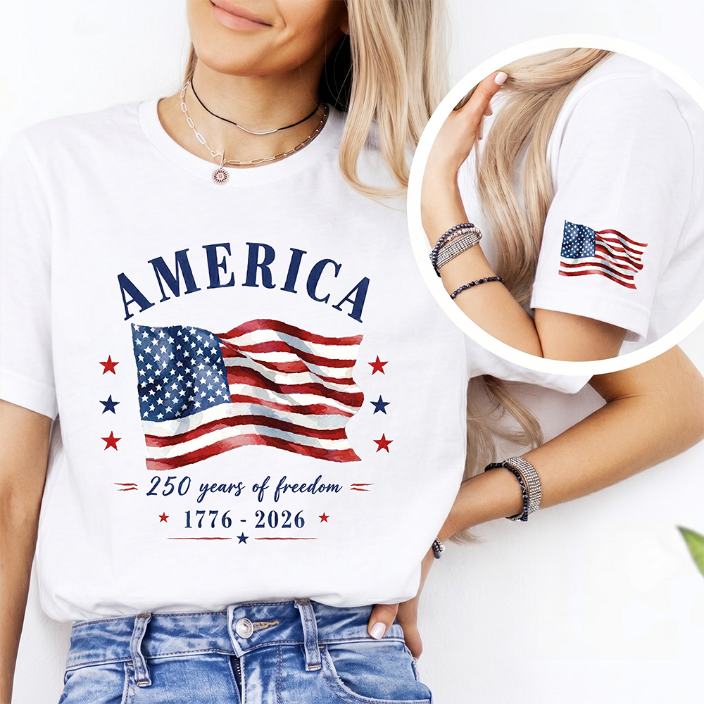 Patriotic 250 Years of Freedom T-Shirt Independence Day Gift Short Sleeve Print Shirt GradoCreations