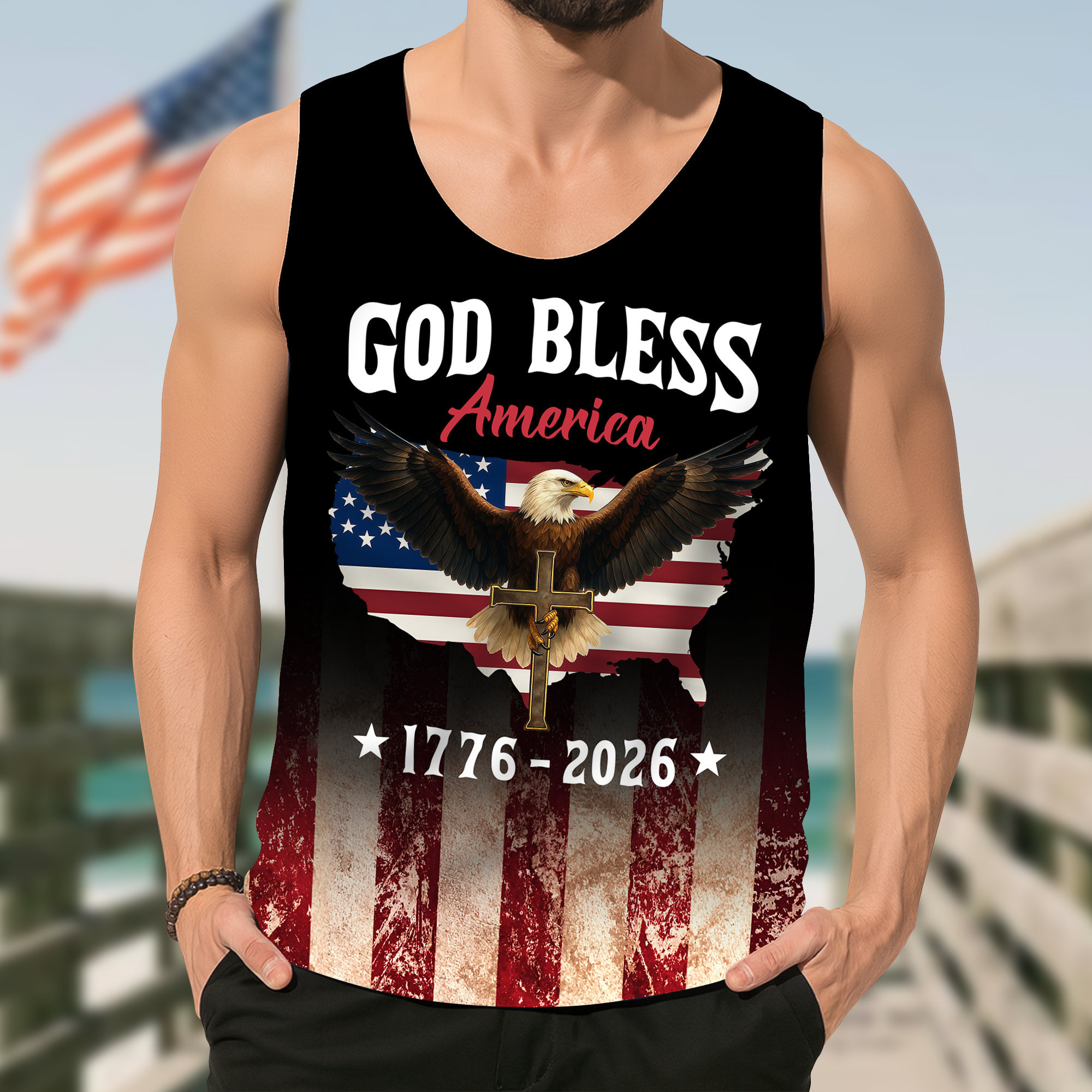 Personalized Patriotic Eagle Tank Top Custom Name Gift for Dad HN590 - 3D Tanktop GradoCreations