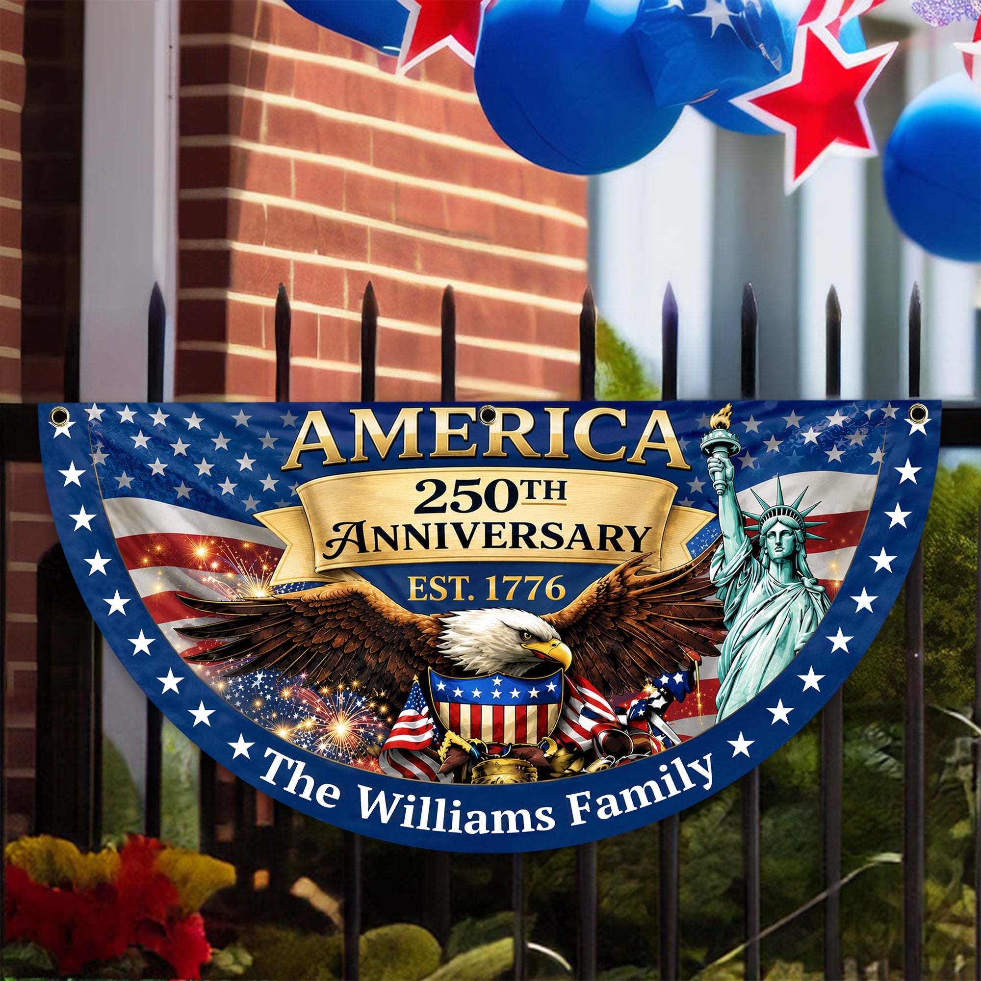 Personalized Family Name USA Eagle Fan Flag Custom Gift HN590 - Non-Pleated Fan Flag GradoCreations