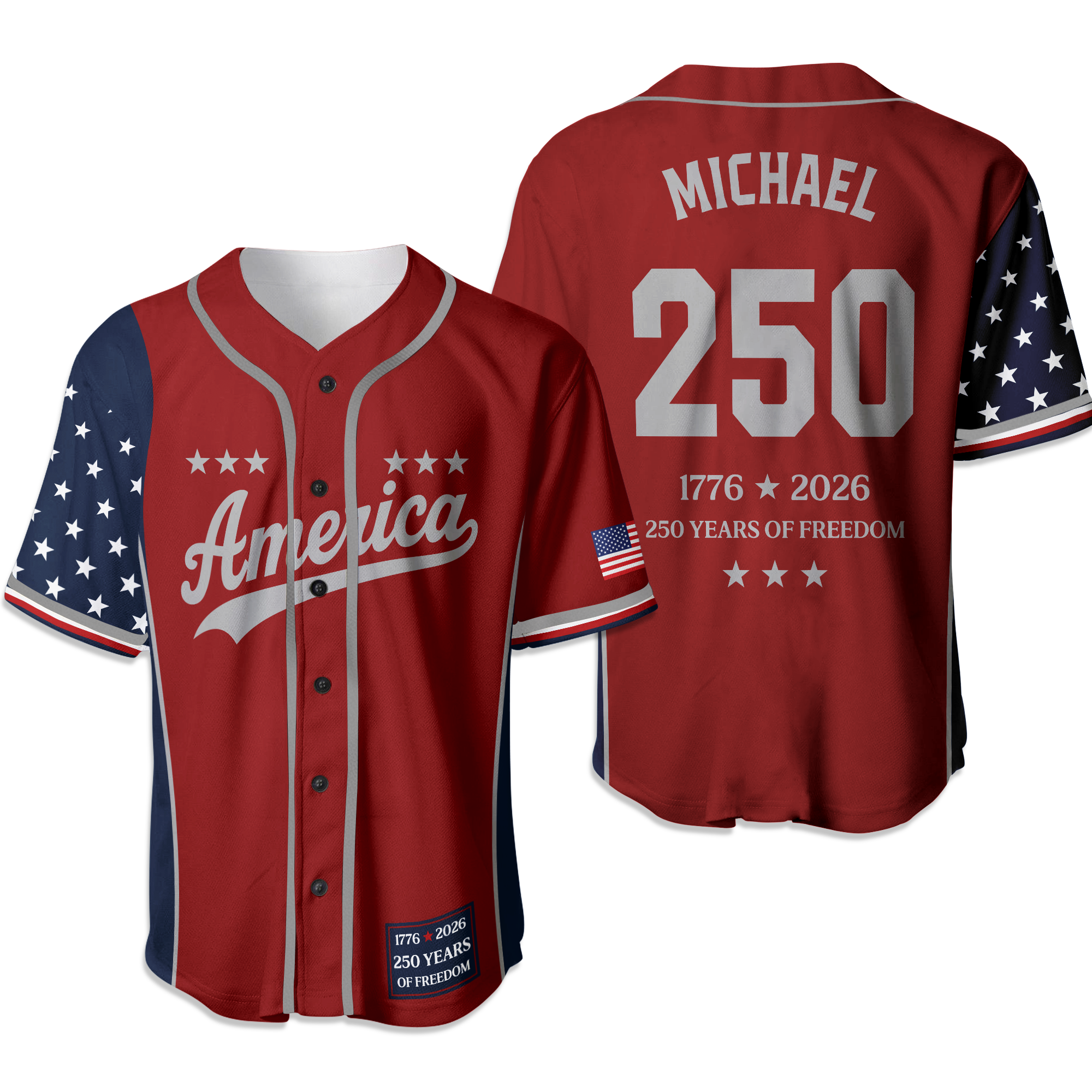 Personalized 250 Years of Freedom Jersey Shirt Gift for Dad HN590 - Baseball Shirt GradoCreations