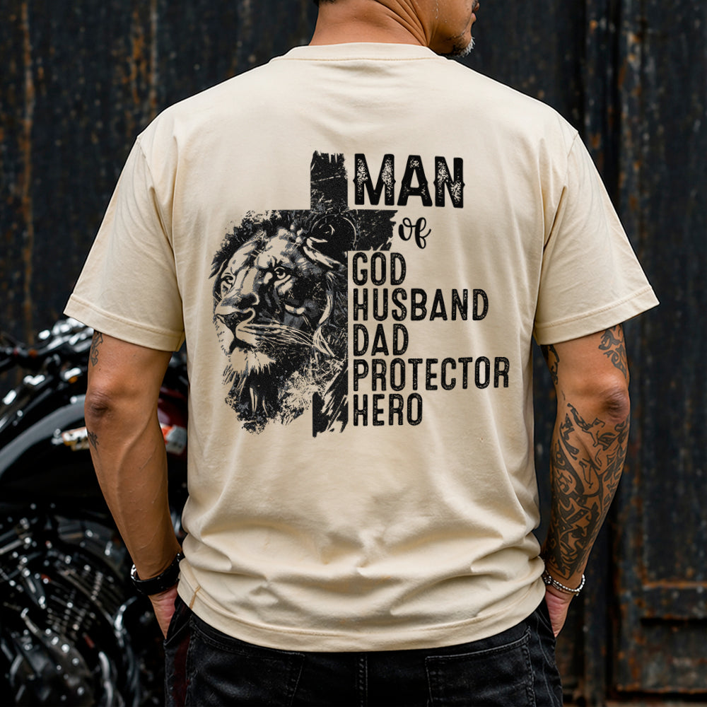 Personalized Christian Lion Cross Shirt Gift for Dad | Husband HN590 - Tshirt Back & Front GradoCreations