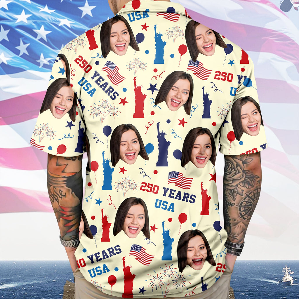 Personalized Hawaiian Shirt Photo Gift for Dad Patriotic Summer HN590 - AOP Hawai Shirt GradoCreations