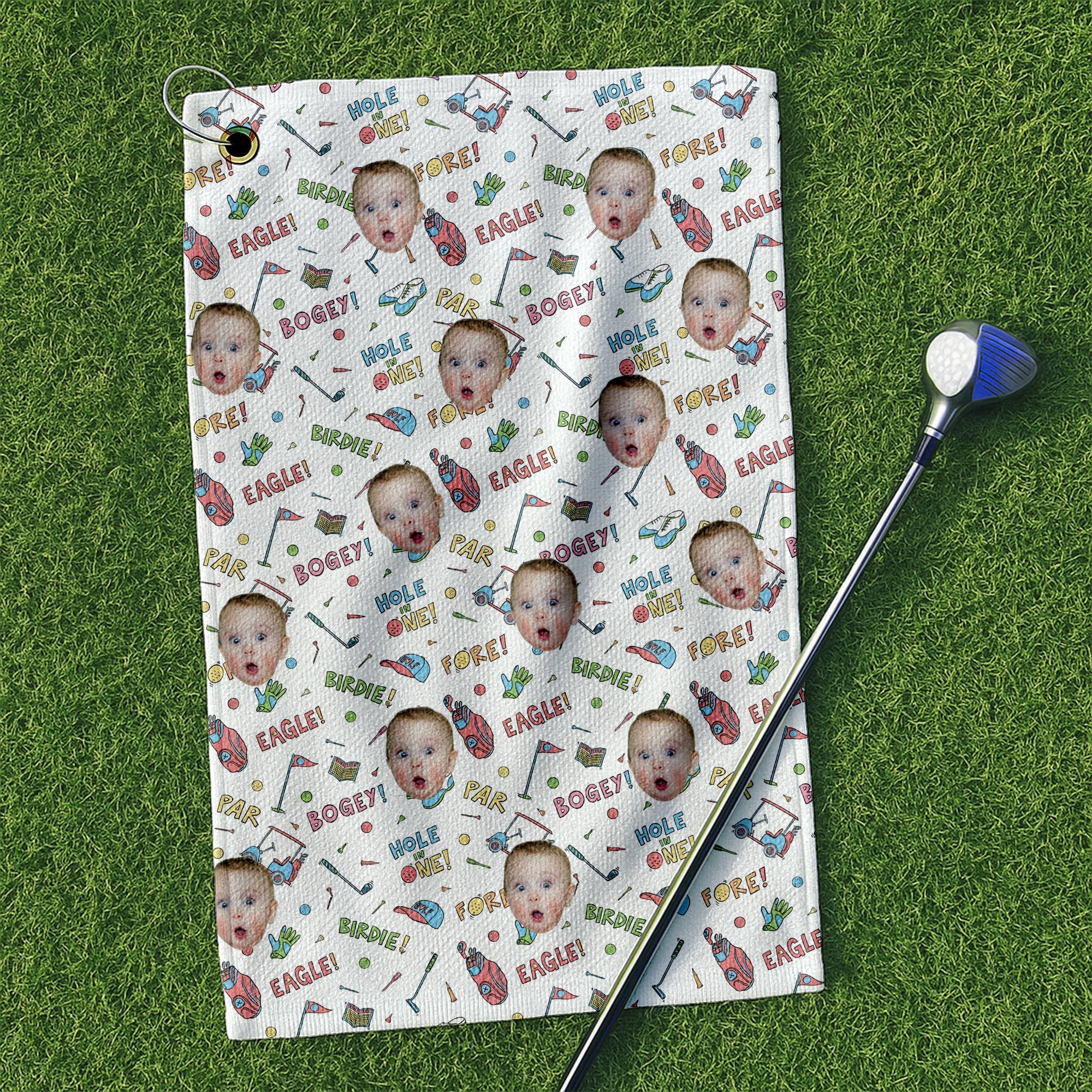 Personalized Golf Towel Custom Face Gift for Dad Grandpa