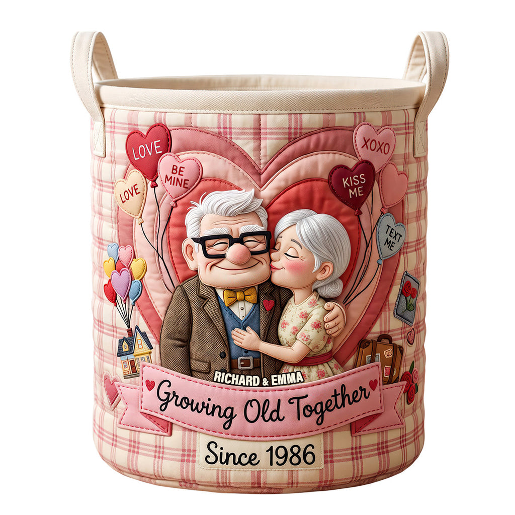 Personalized Quilted Laundry Basket with Custom Artwork for Couples