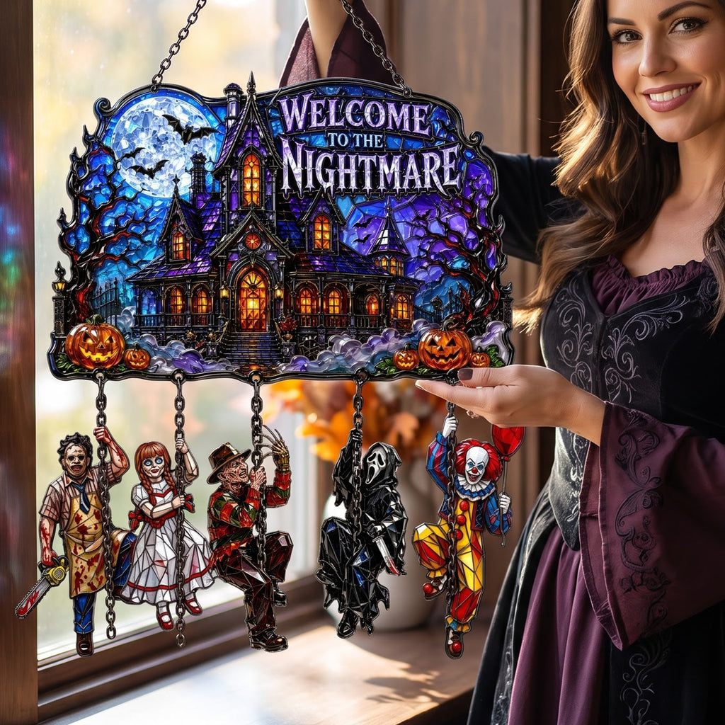 Personalized Halloween Suncatcher Ornament for Family & Horror Lovers Window Hanging Suncatcher GradoCreations