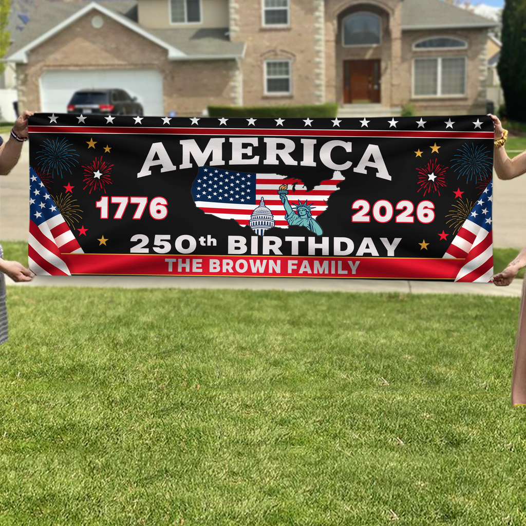 Personalized 250th Anniversary USA Banner Custom Name Decor HN590 - Banner GradoCreations