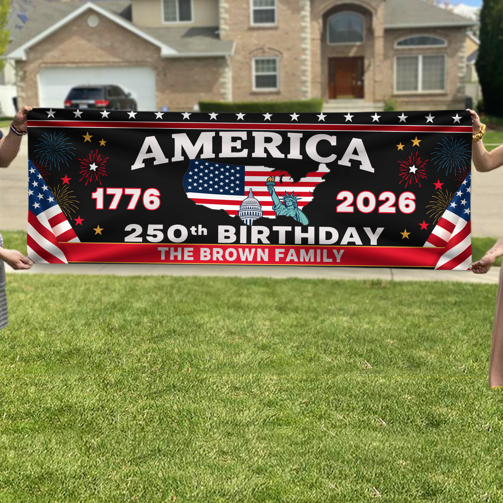 Personalized 250th Anniversary USA Banner Custom Name Decor HN590 - Banner GradoCreations