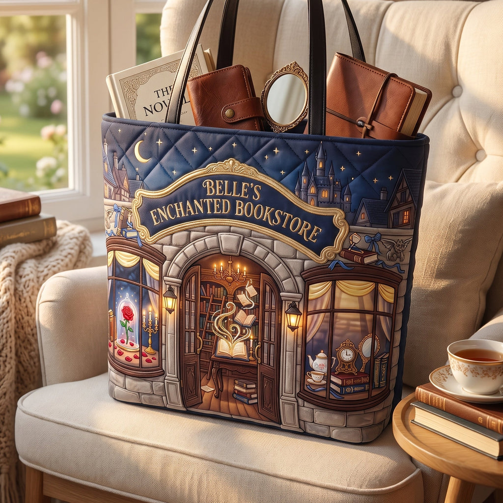 Personalized Quilted Tote Bag Bookstore Design Gift for Book Lovers Quilted Tote Bag GradoCreations