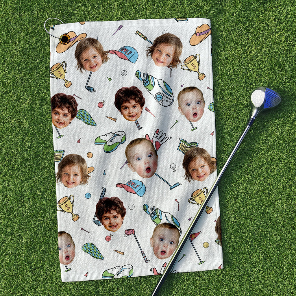 Personalized Kids Photo Golf Towel Funny Gift for Dad, Grandpa