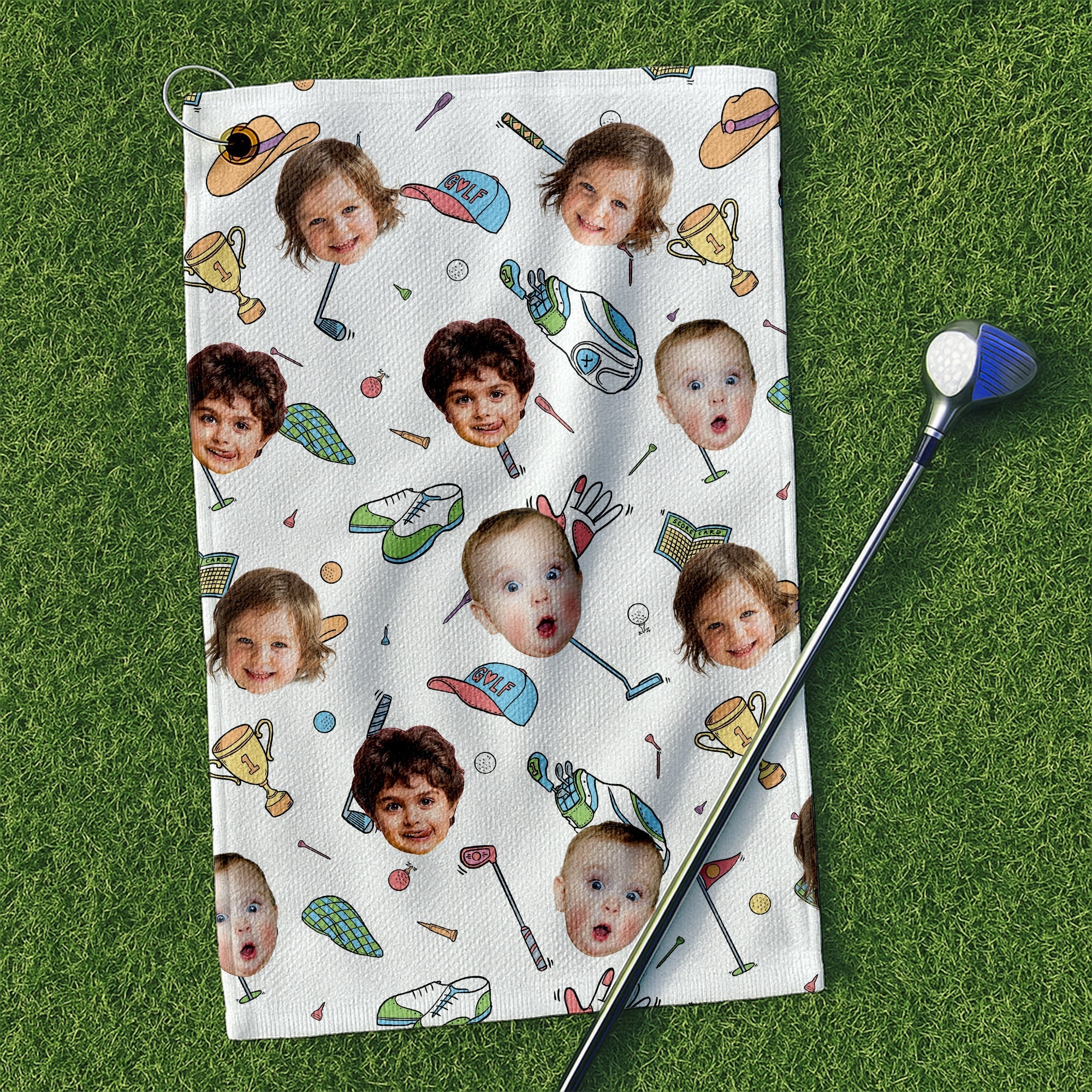 Personalized Kids Photo Golf Towel Funny Gift for Dad, Grandpa