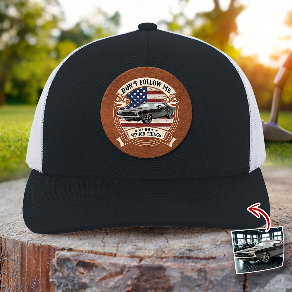 Personalized Car Photo Leather Patch Hat Custom Dad Gift HN590 - Leather Patch Hat GradoCreations