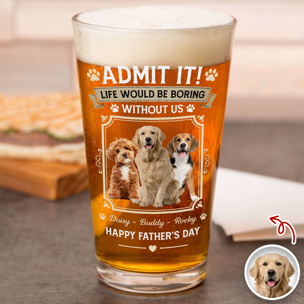Personalized Dog Photo Beer Glass Custom Gift for Dad HN590 - Print Beer Glass GradoCreations