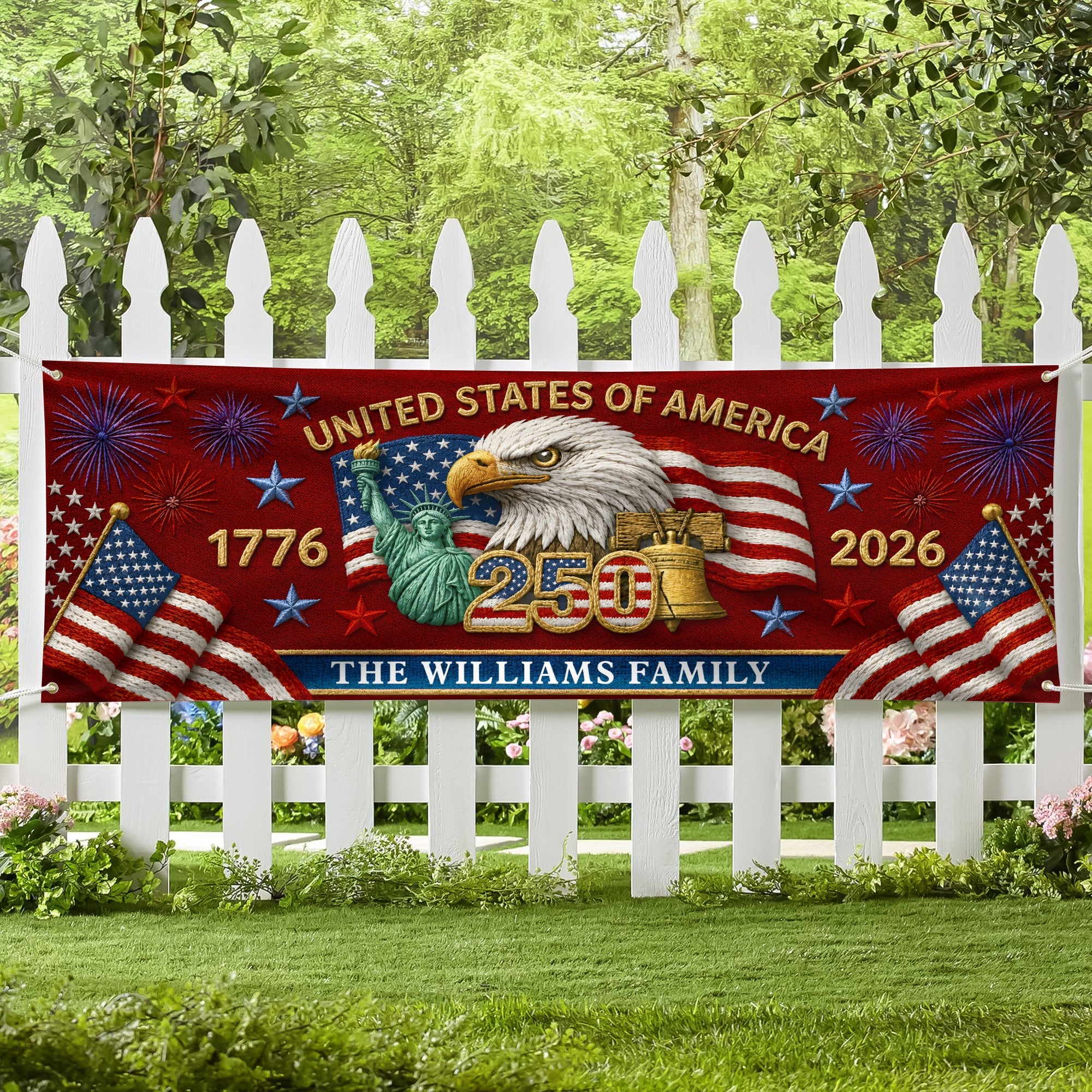 Personalized Patriotic Family Banner with Eagle 250th Celebration HN590 - Banner GradoCreations