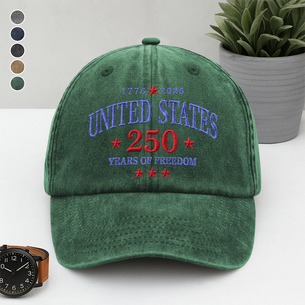 Embroidered 250th Independence Day Baseball Cap Gift Idea HN590 - Embroidered Baseball Cap GradoCreations