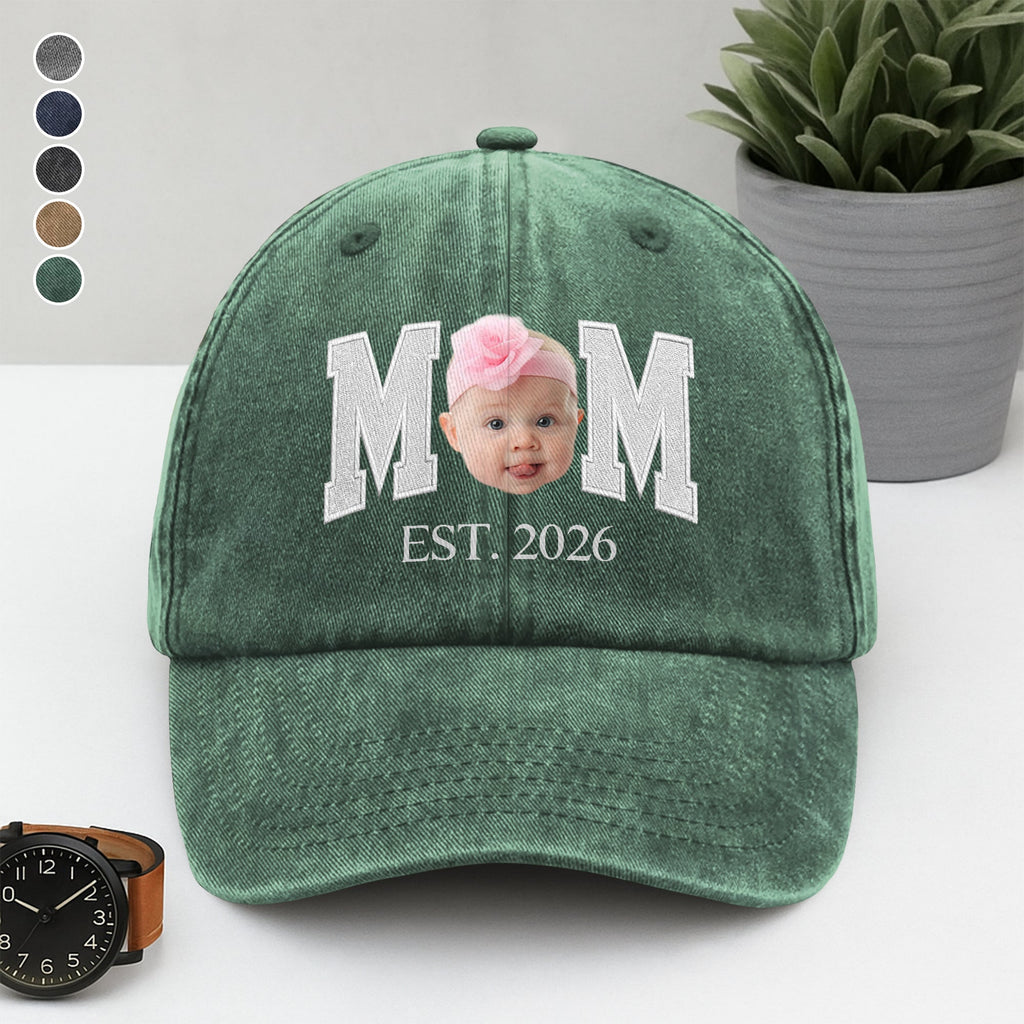 Custom Photo Face Washed Denim Baseball Cap Gift for Dad HN590 - Washed Denim Baseball Cap GradoCreations