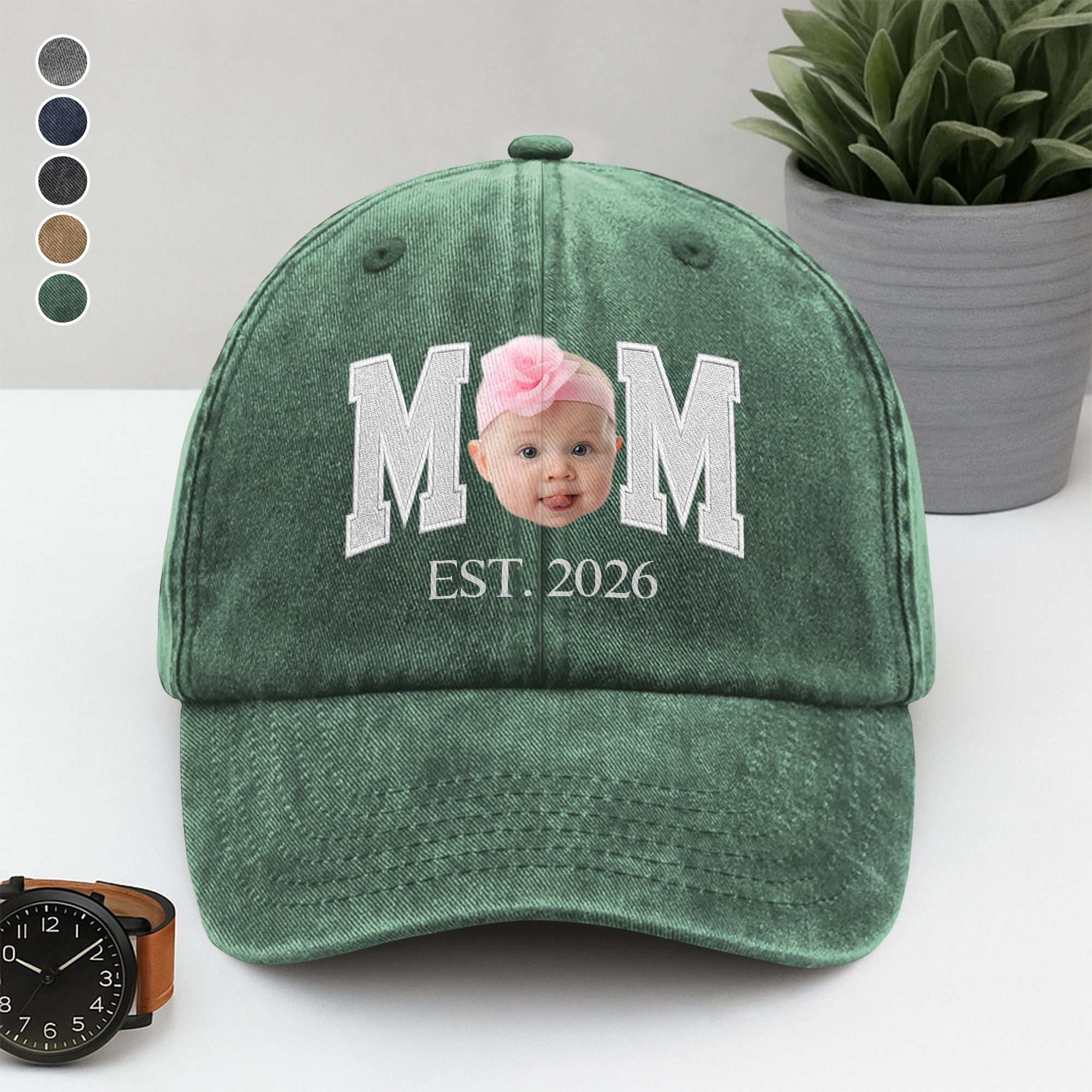 Custom Photo Face Washed Denim Baseball Cap Gift for Dad HN590 - Washed Denim Baseball Cap GradoCreations
