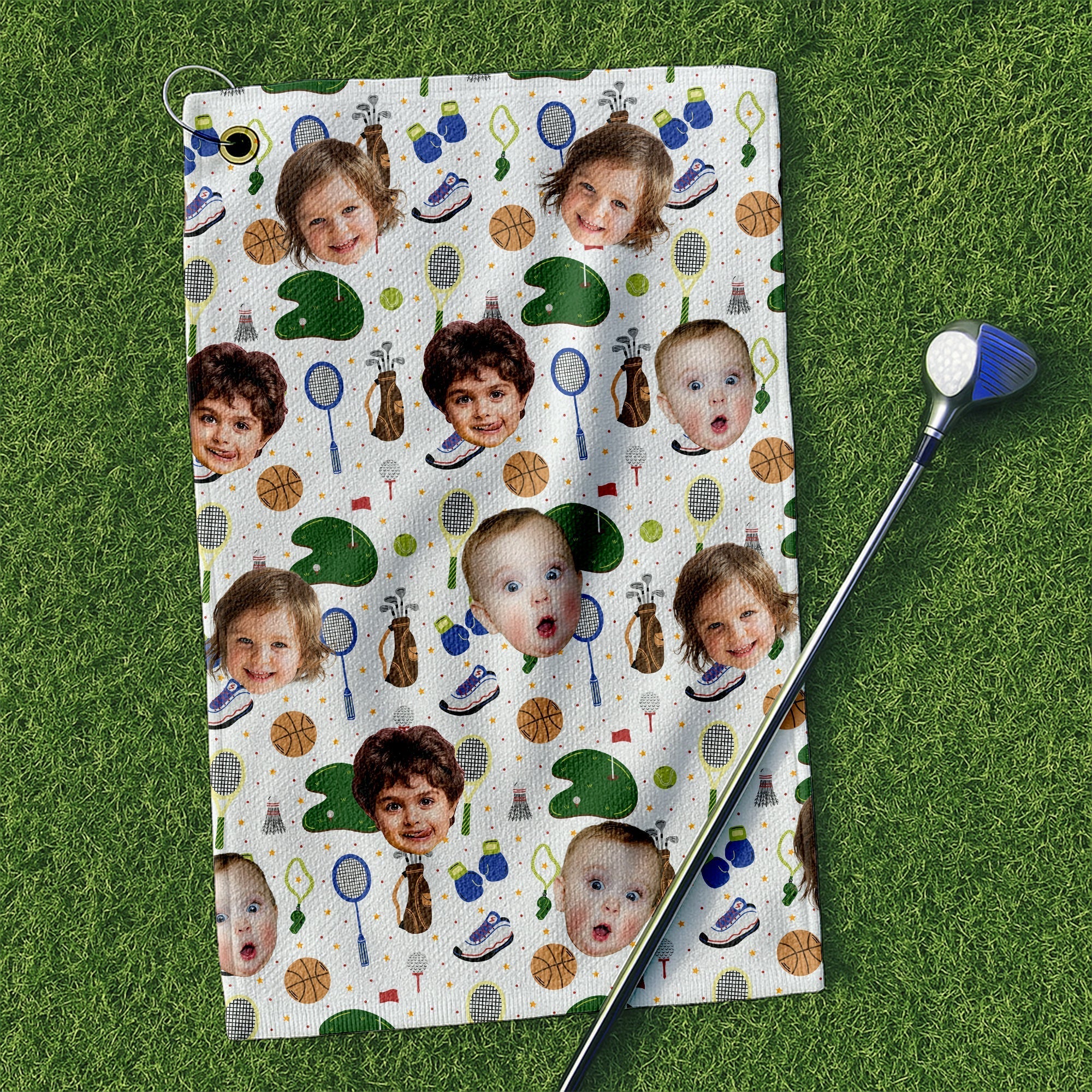 Personalized Funny Golf Towel with Kids' Photo Gift for Dad/Grandpa