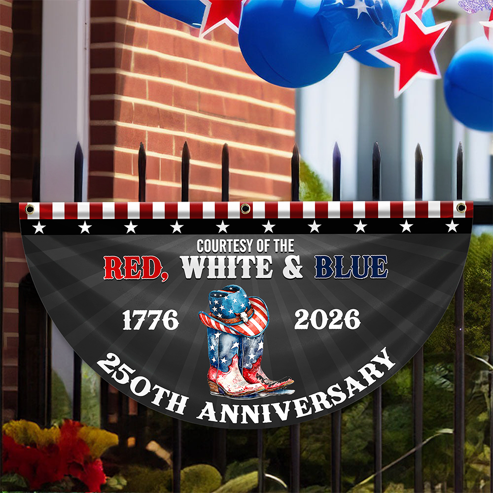 Personalized Cowboy Boots Fan Flag Custom Name Gift for Family 250th Anniversary HN590 - Non-Pleated Fan Flag GradoCreations