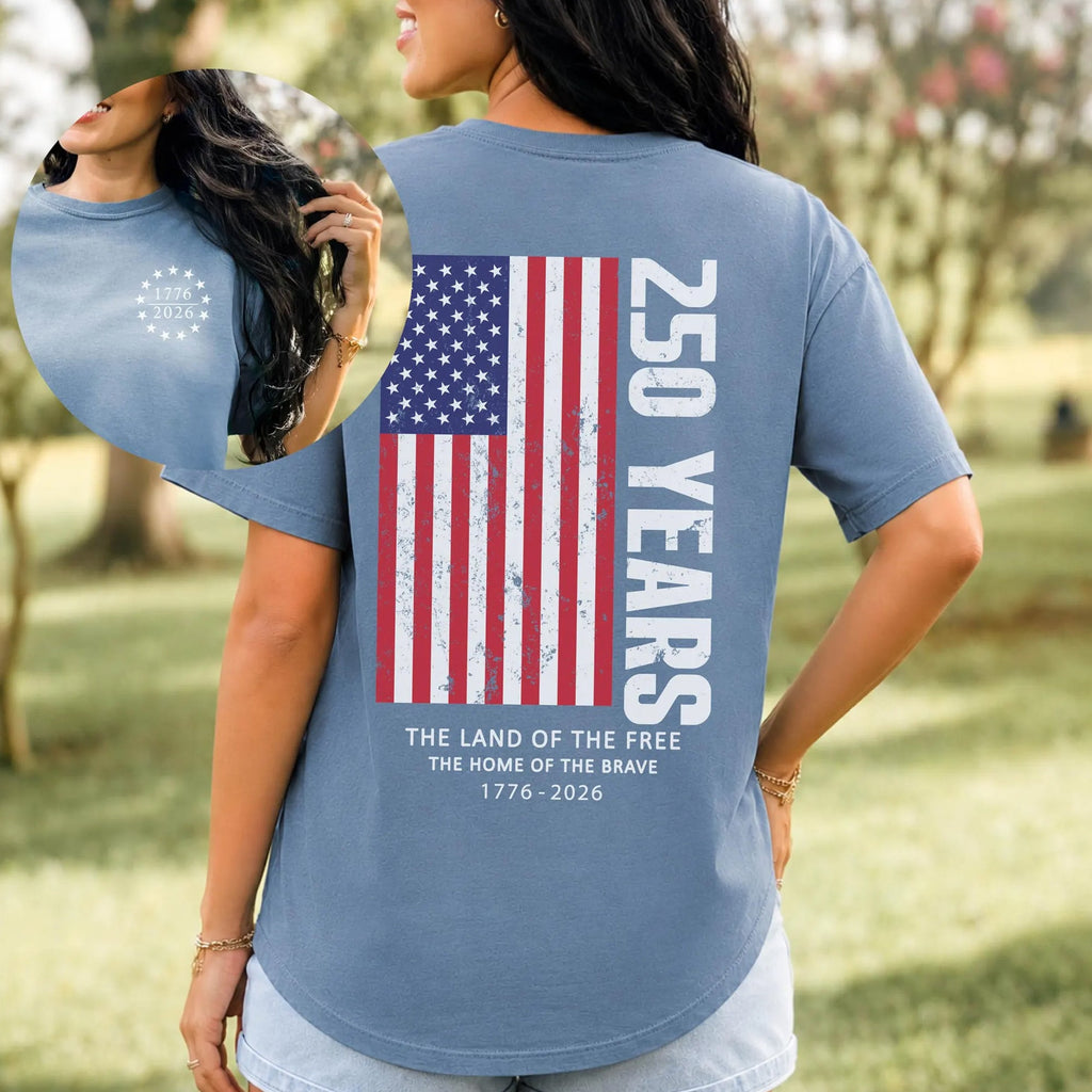 Personalized Vintage Style 250th Anniversary Shirt 4th of July Gift Back&Front Comfort Shirt fix GradoCreations