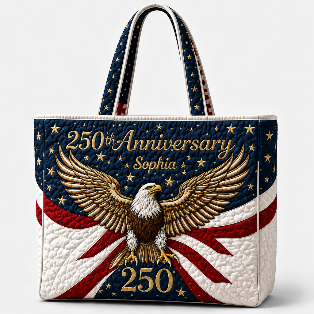 Personalized America 250th Anniversary Quilted Tote Bag Gift for Her