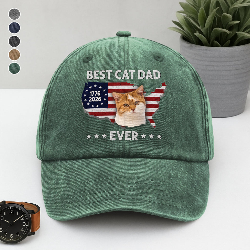 Personalized Washed Denim Baseball Cap Custom Photo Gift for Dog Dad HN590 - Washed Denim Baseball Cap GradoCreations