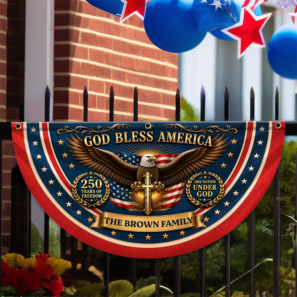 Personalized God Bless America Fan Flag 250 Years Freedom Gift for Family HN590 - Non-Pleated Fan Flag GradoCreations