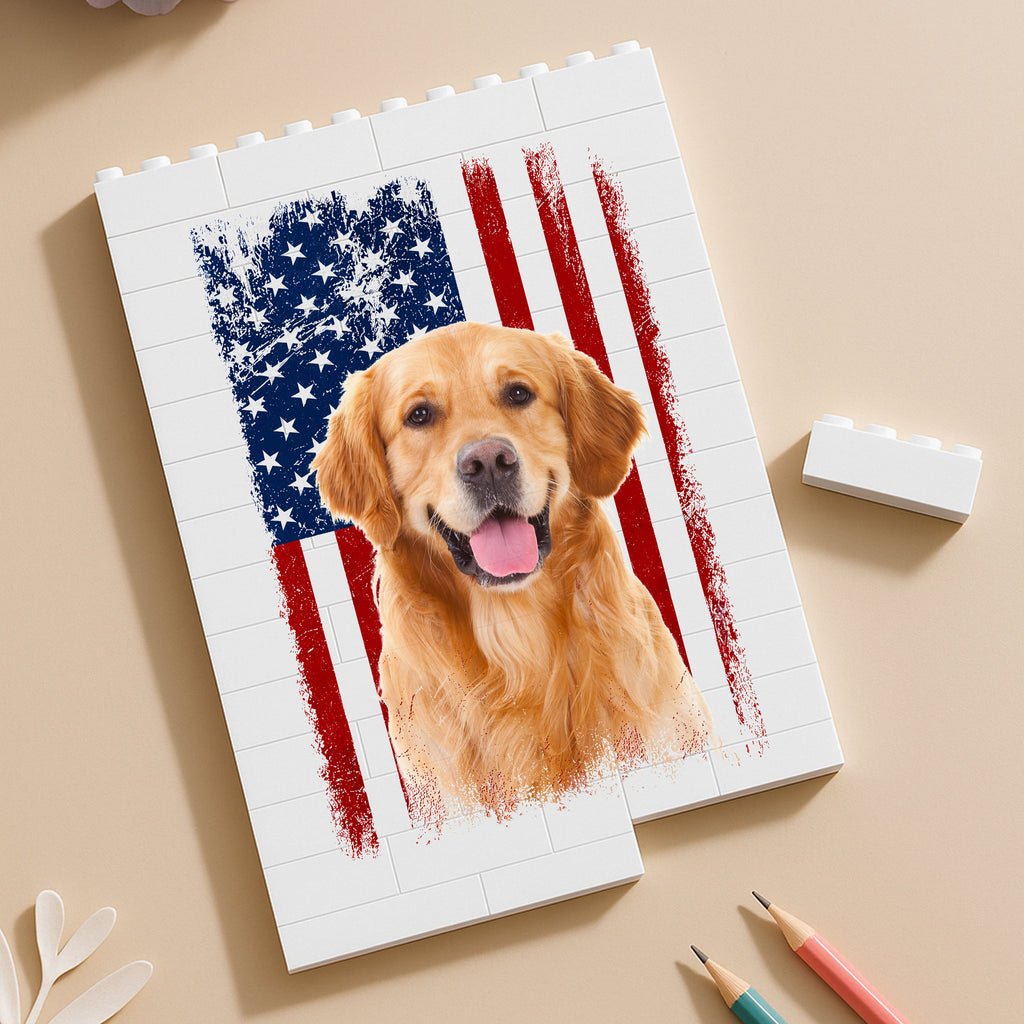 Custom Dog Photo Building Blocks USA Flag Gift for Dog Dad HN590 - Building Blocks GradoCreations