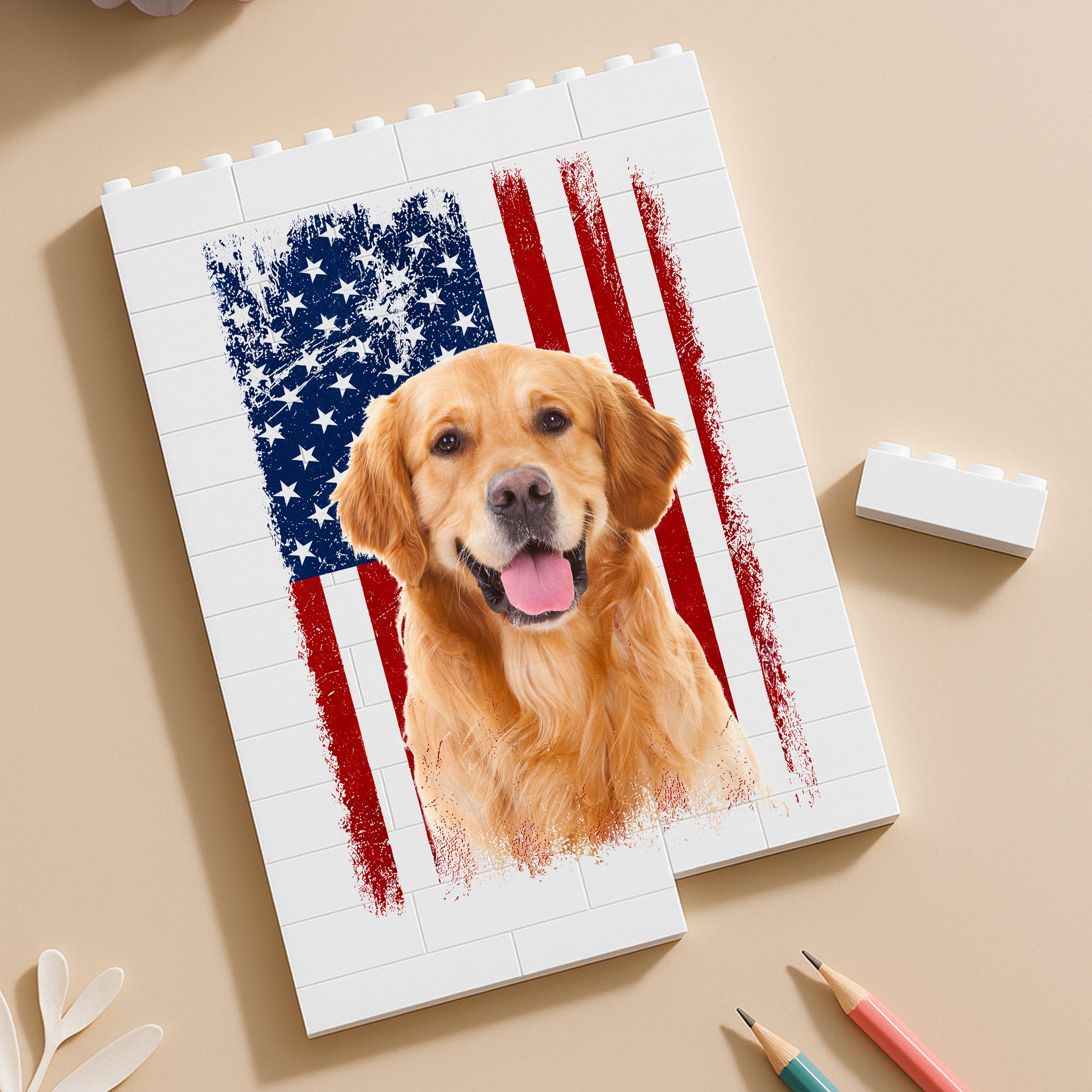 Custom Dog Photo Building Blocks USA Flag Gift for Dog Dad HN590 - Building Blocks GradoCreations
