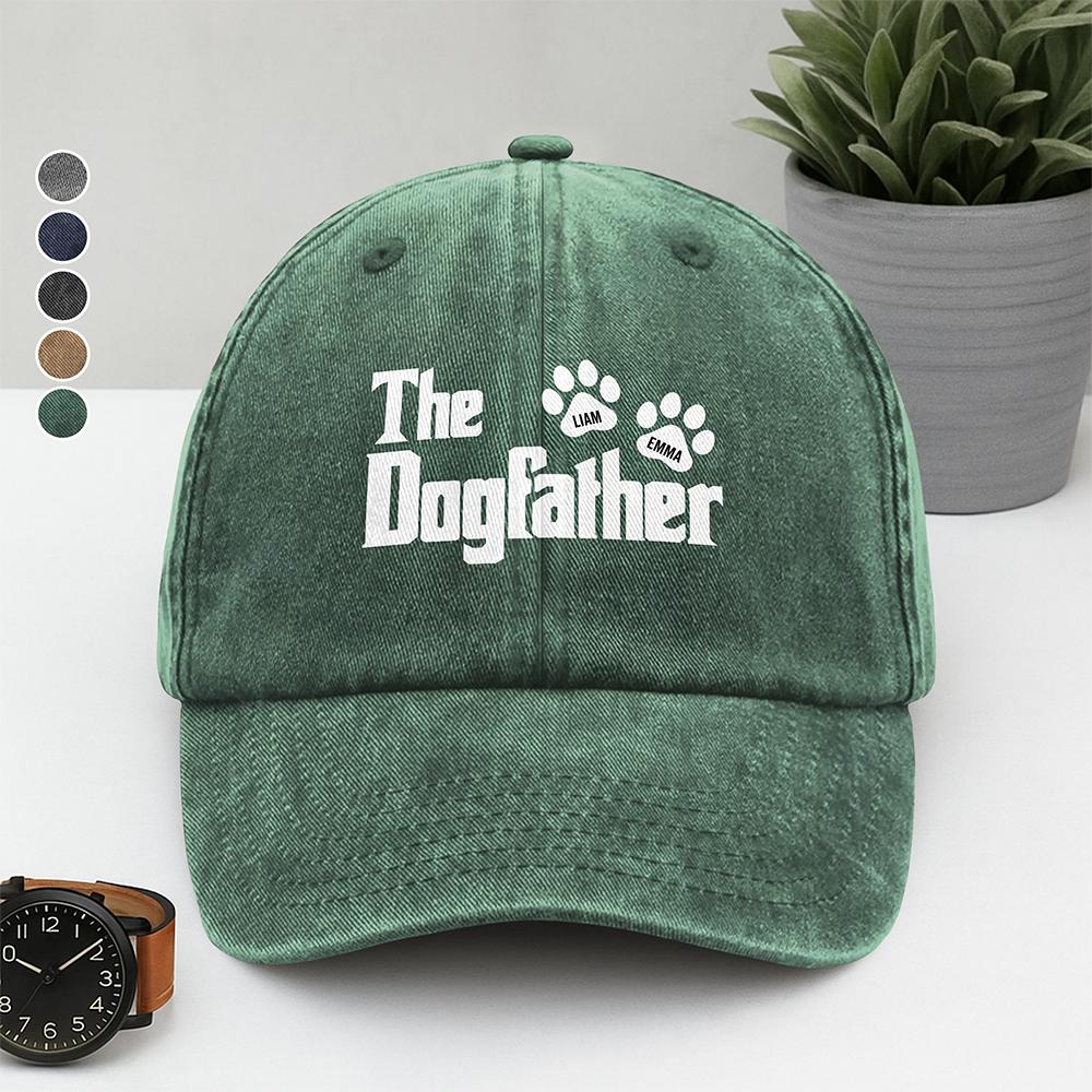 Personalized Washed Denim Baseball Cap Gift for Dog Dad HN590 - Washed Denim Baseball Cap GradoCreations