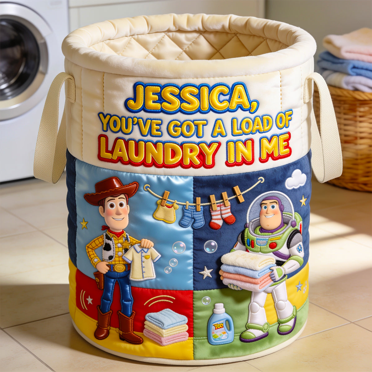 Personalized Quilted Laundry Basket Custom Name Gift for Kids Quilted Laundry Basket GradoCreations