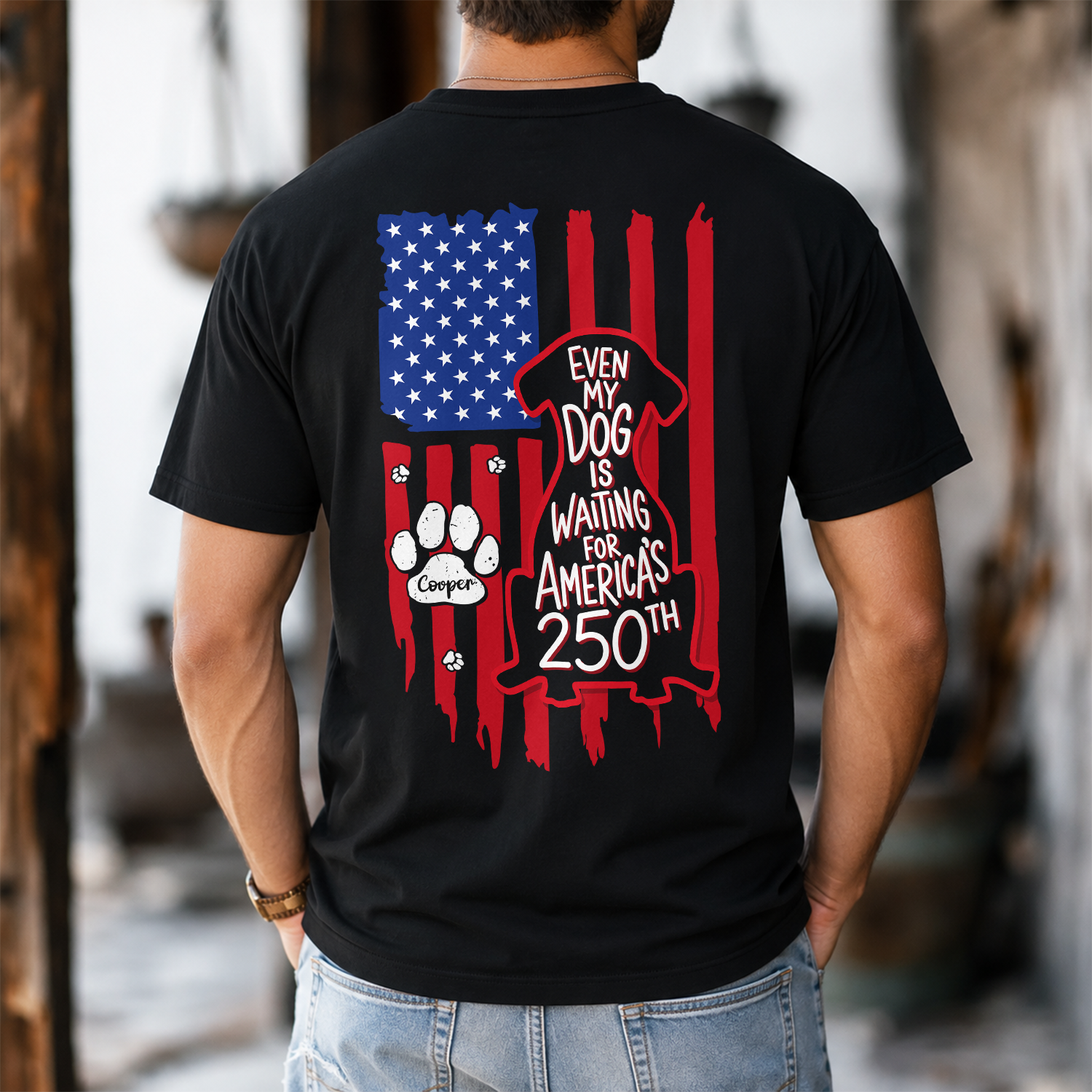 Personalized Dog Lover Comfort Shirt with US Flag Gift for Dad Comfort Shirt Back GradoCreations