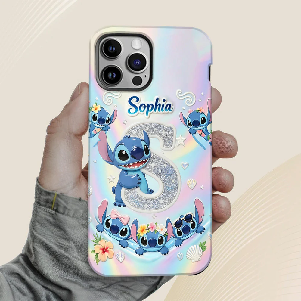 Personalized Cute Blue Alien Phone Case Custom Name Gift for Her
