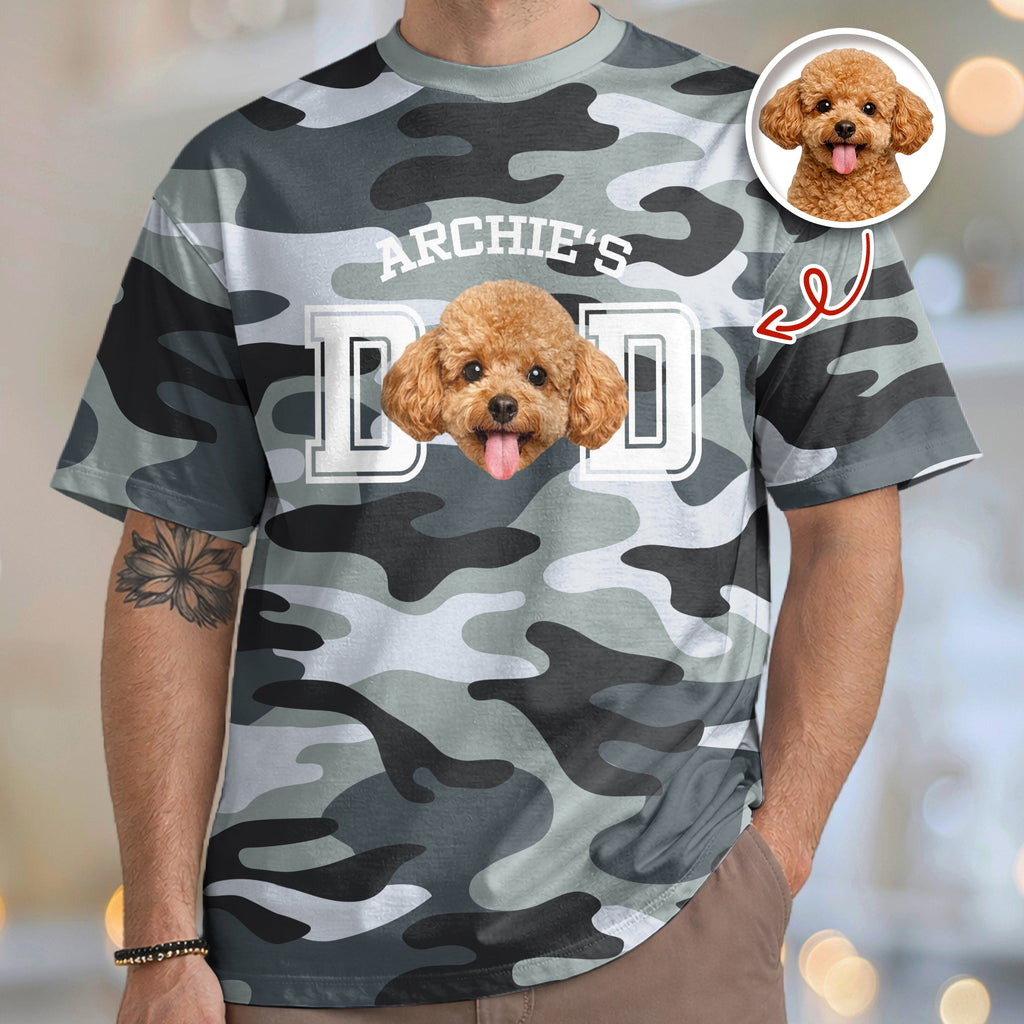 Personalized Camo Dog Dad T-Shirt Custom Photo Gift for Father's Day HN590 - AOP Tshirt GradoCreations