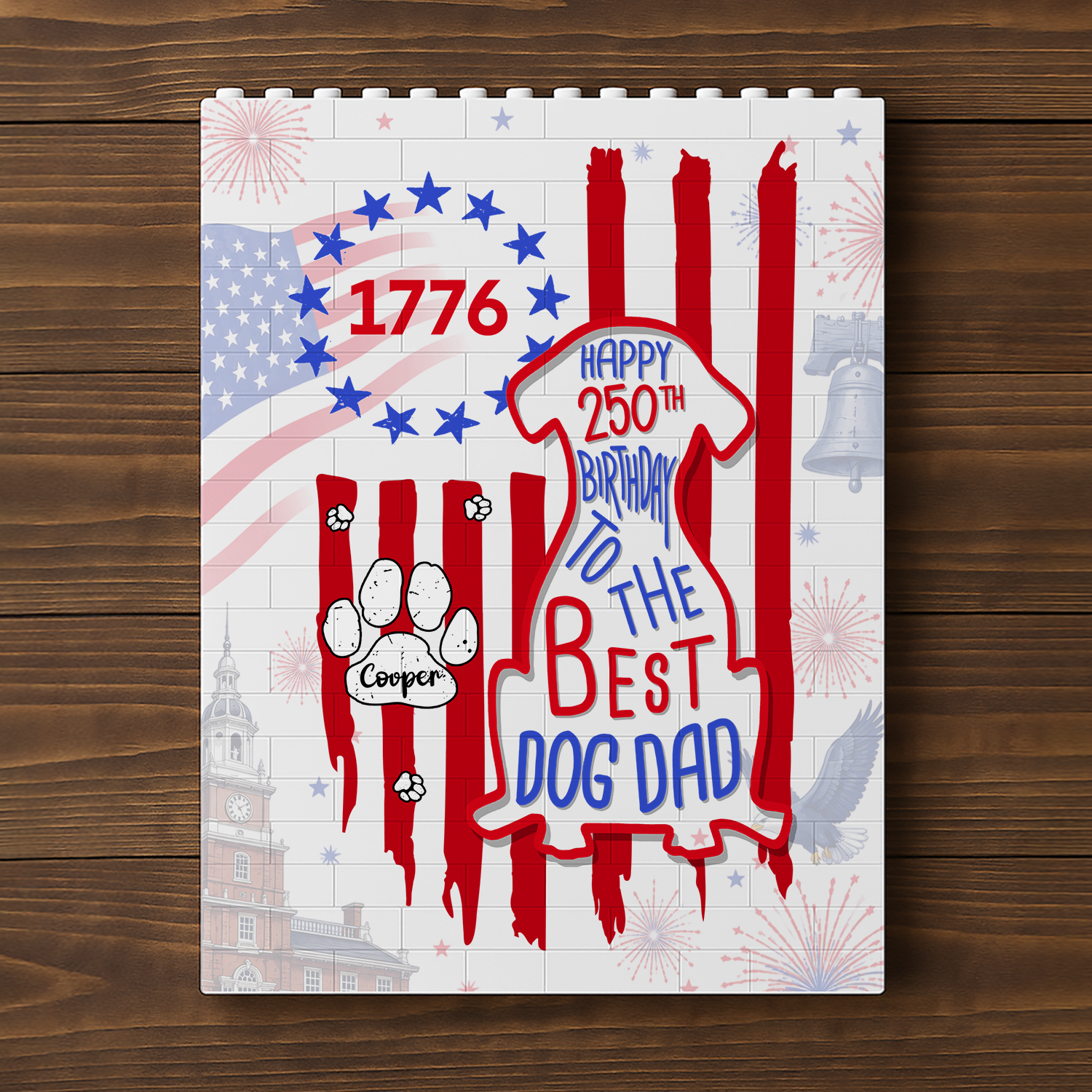 Personalized Building Block Gift for Dog Dad with USA Flag HN590 - Building Blocks GradoCreations