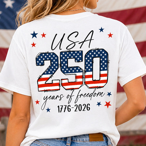 Personalized 250 Years of Freedom T-Shirt Gift for Dad Back&Front Comfort Shirt fix GradoCreations