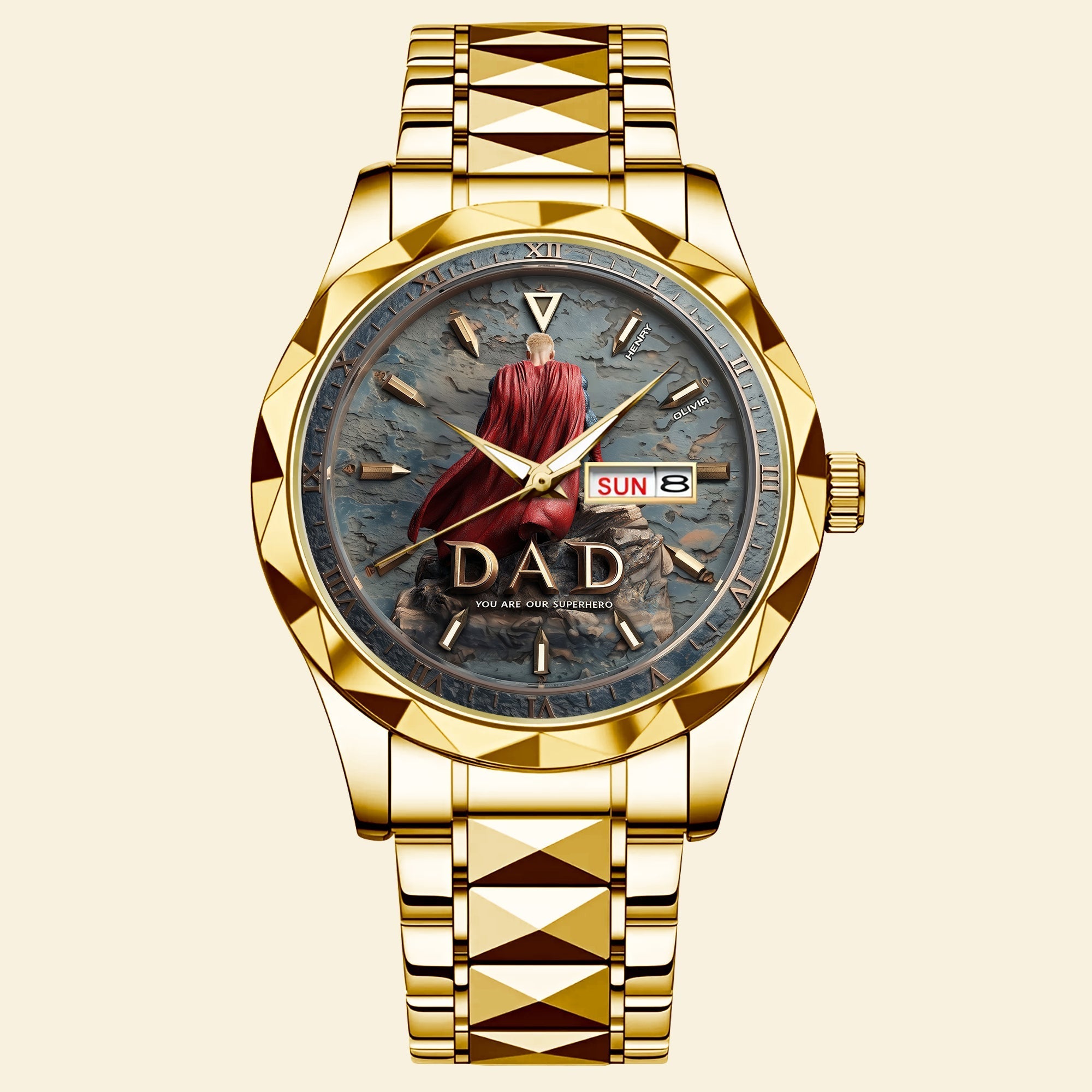 Personalized Men's Wrist Watch Custom Message Gift for Dad, Grandpa