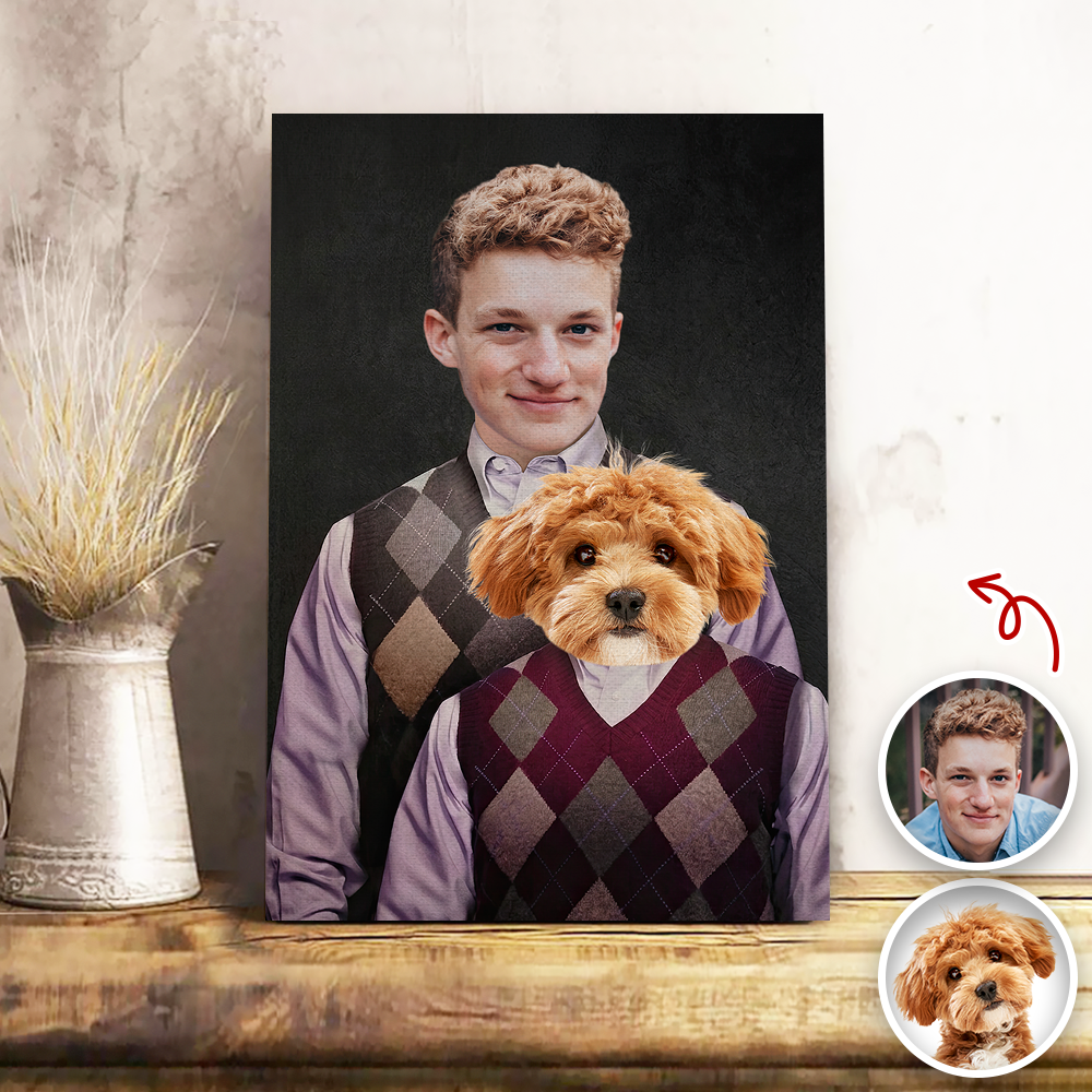 Personalized Dog and Owner Canvas Portrait Custom Photo Gift HN590 - Canvas GradoCreations