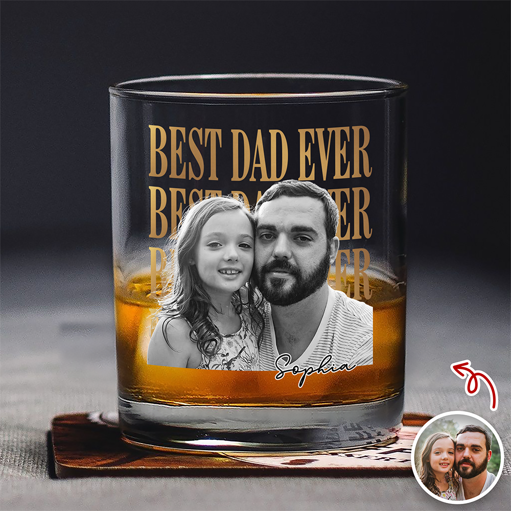 Personalized Vintage Photo Whiskey Glass Custom Gift for Dad HN590 - Print Rock Glass GradoCreations