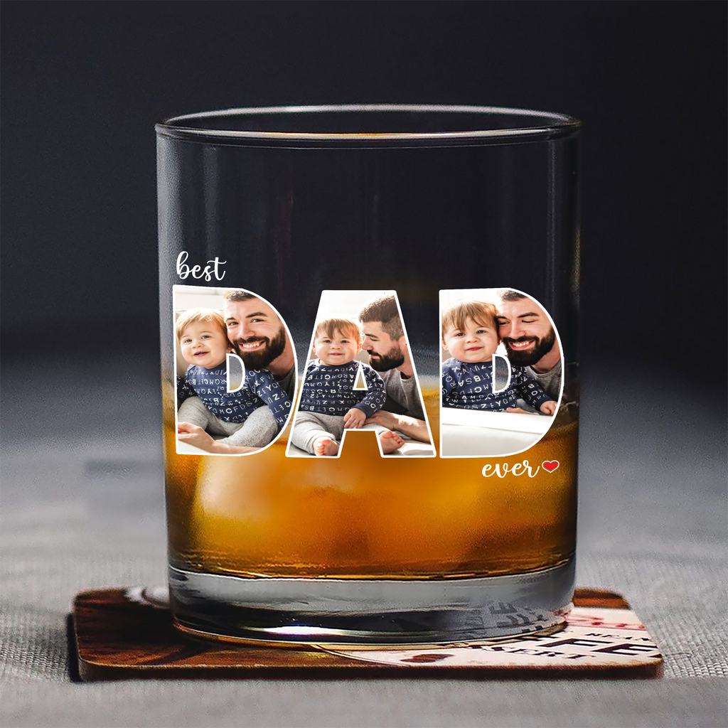 Personalized Whiskey Glass Custom Photo Gift for Dad HN590 - Print Rock Glass GradoCreations