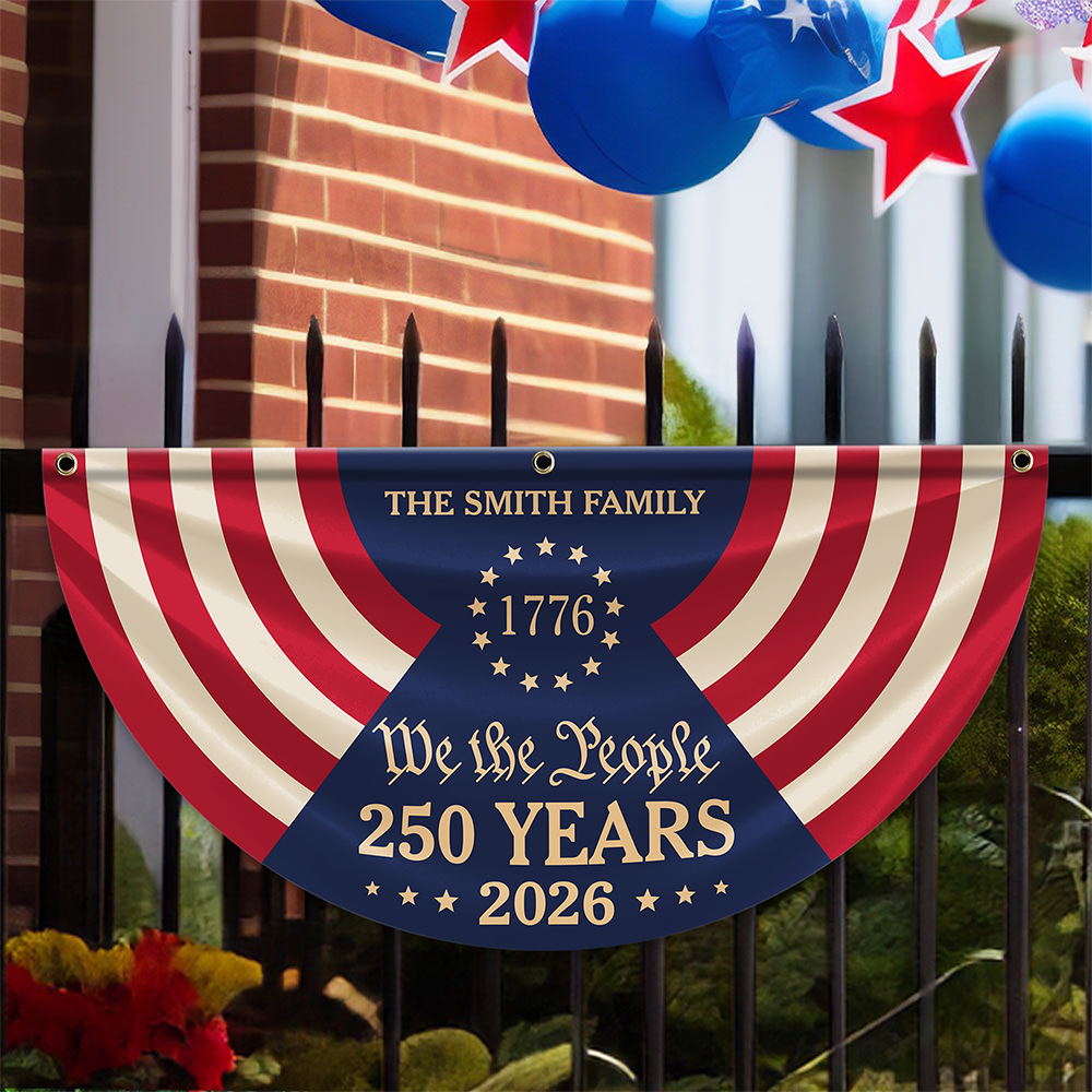 Personalized We The People Family Name Flag 4th of July Gift HN590 - Non-Pleated Fan Flag GradoCreations