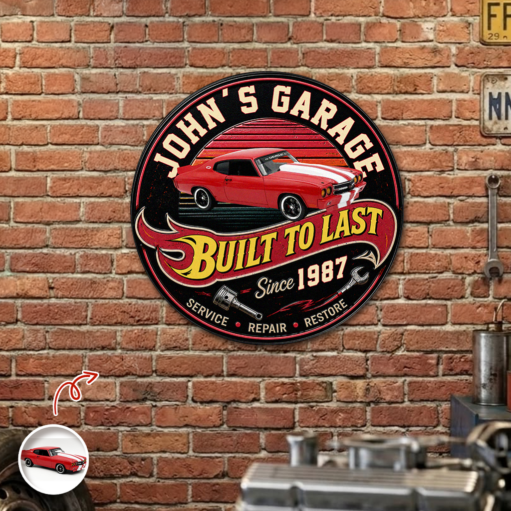 Personalized Car Garage Metal Sign Custom Year Gift for Dad HN590 - Monogram Metal Sign GradoCreations