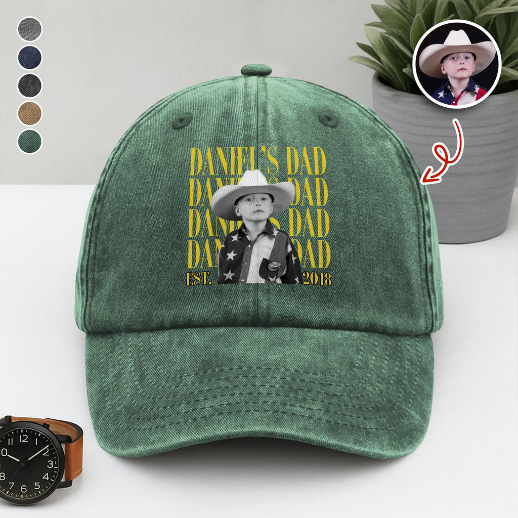 Personalized Washed Denim Baseball Cap Custom Photo Gift for Dad HN590 - Washed Denim Baseball Cap GradoCreations