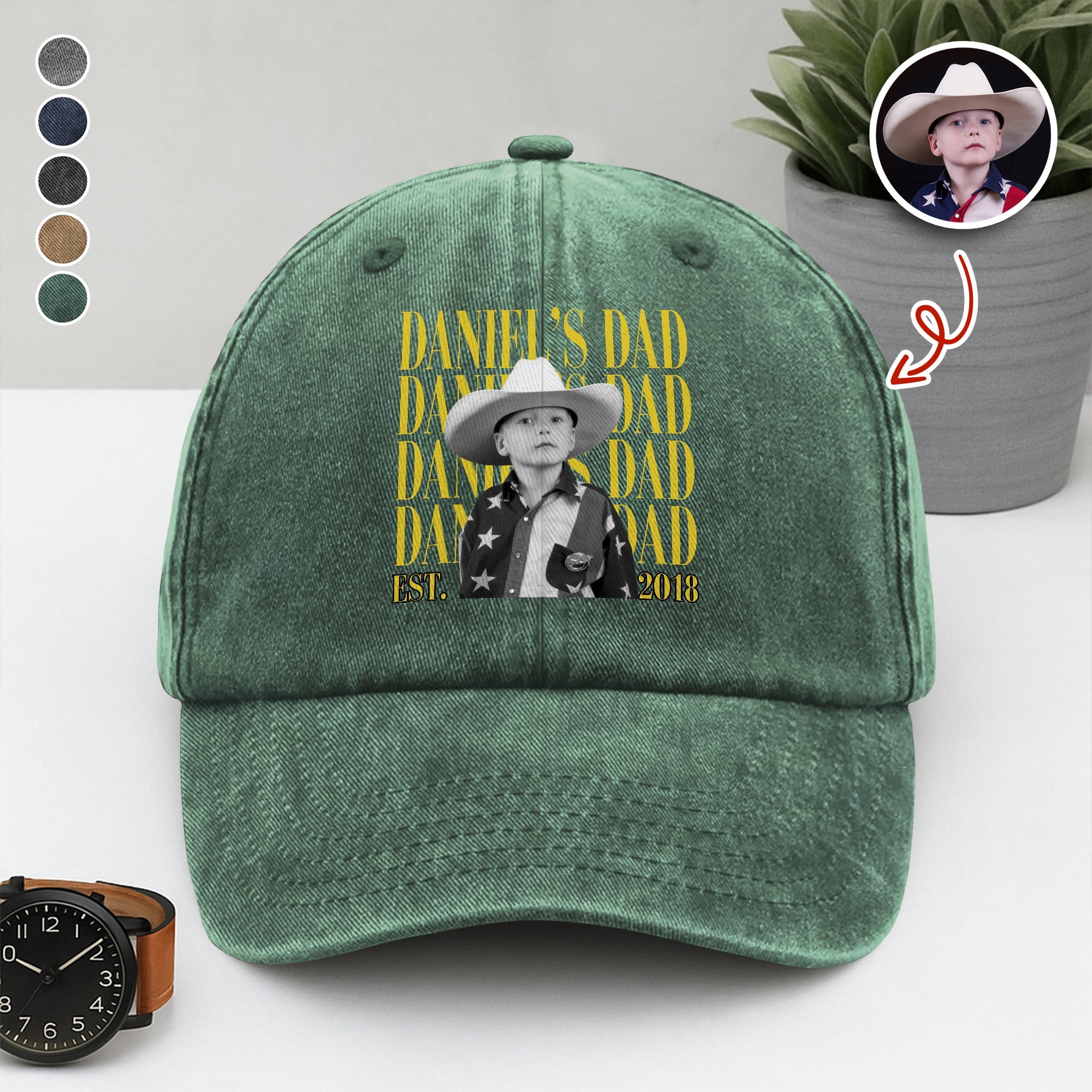 Personalized Washed Denim Baseball Cap Custom Photo Gift for Dad HN590 - Washed Denim Baseball Cap GradoCreations