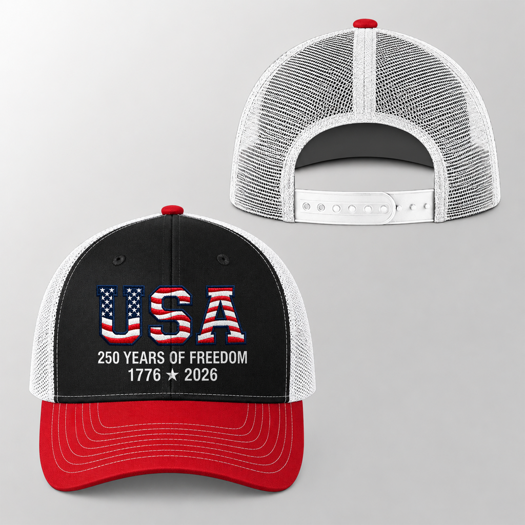 Personalized Embroidered Trucker Hat 250 Years USA Gift for Dad HN590 - Embroidered Trucker Hat GradoCreations
