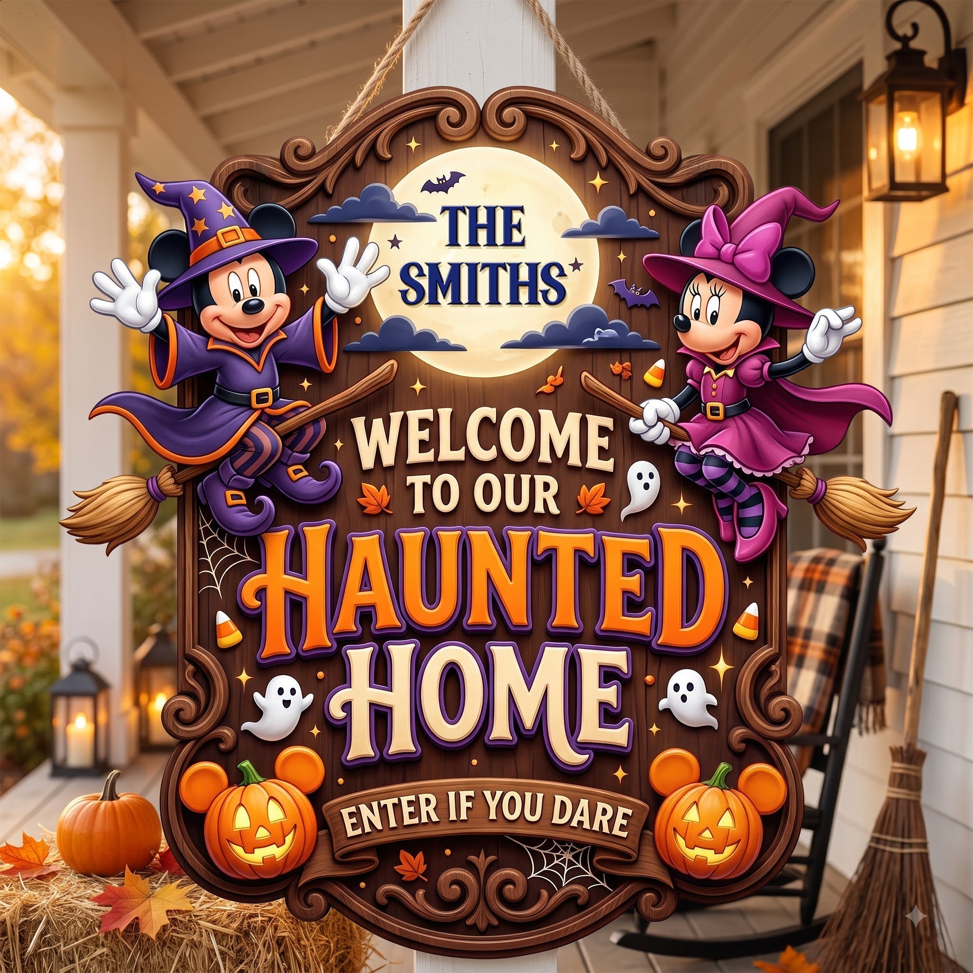 Personalized Haunted Home Wood Sign Custom Family Decor Halloween Gift Wood Sign GradoCreations
