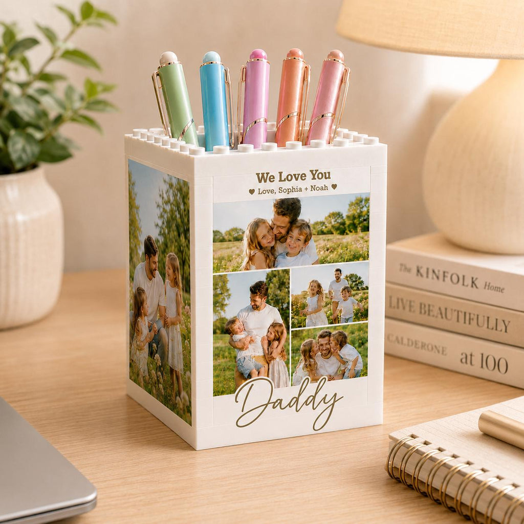 Custom Photo Collage Building Brick Pencil Holder Gift for Dad HN590 - Building Blocks diff design fix GradoCreations