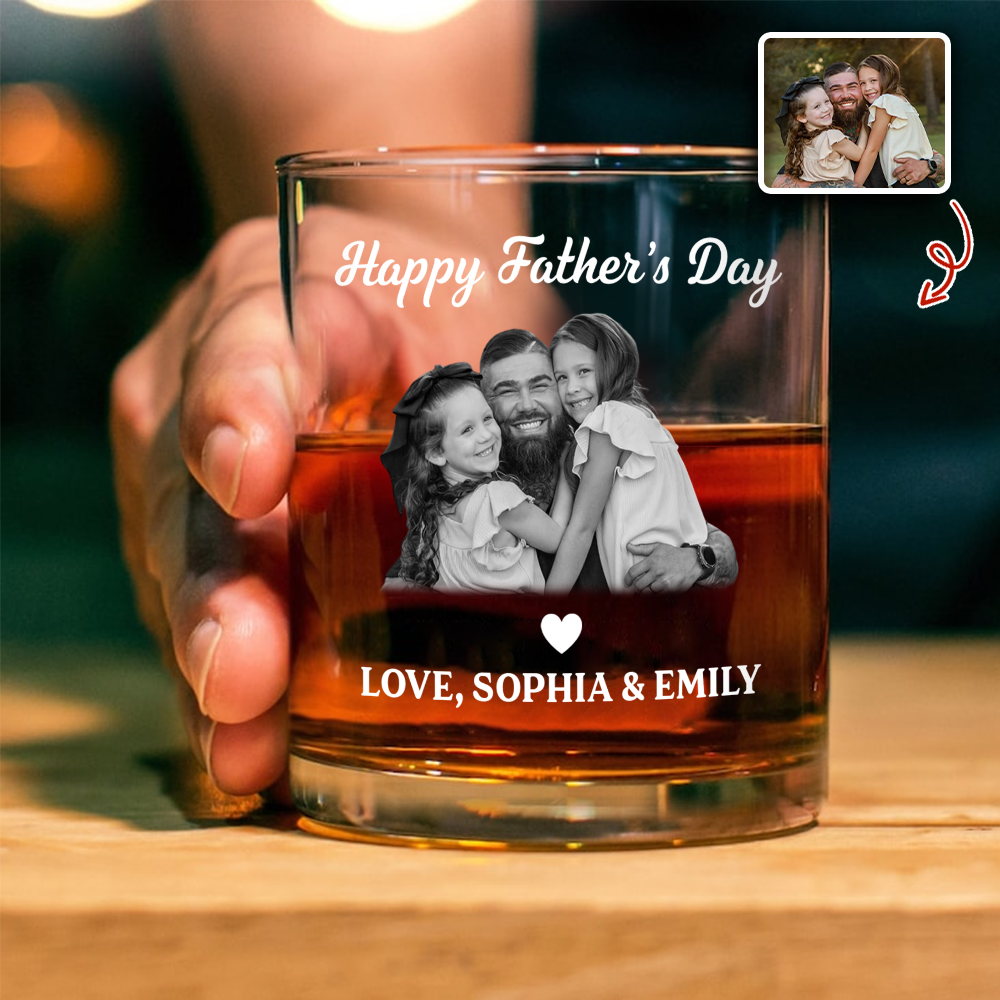 Personalized Whiskey Glass Custom Photo Gift for Dad HN590 - Print Rock Glass GradoCreations