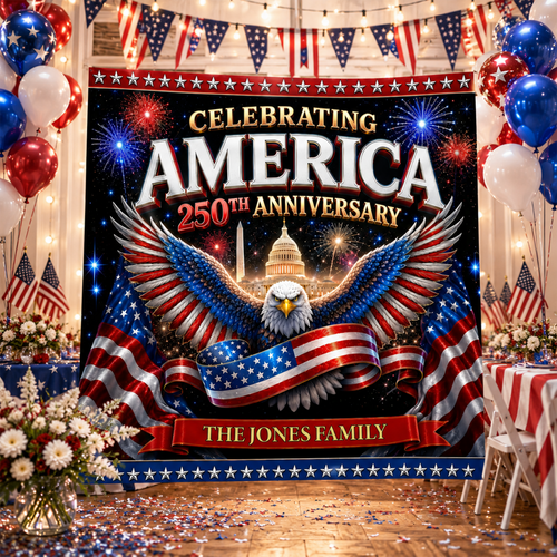 Personalized 250th Anniversary Backdrop USA Independence Day Gift HN590 - Ali Backdrop GradoCreations