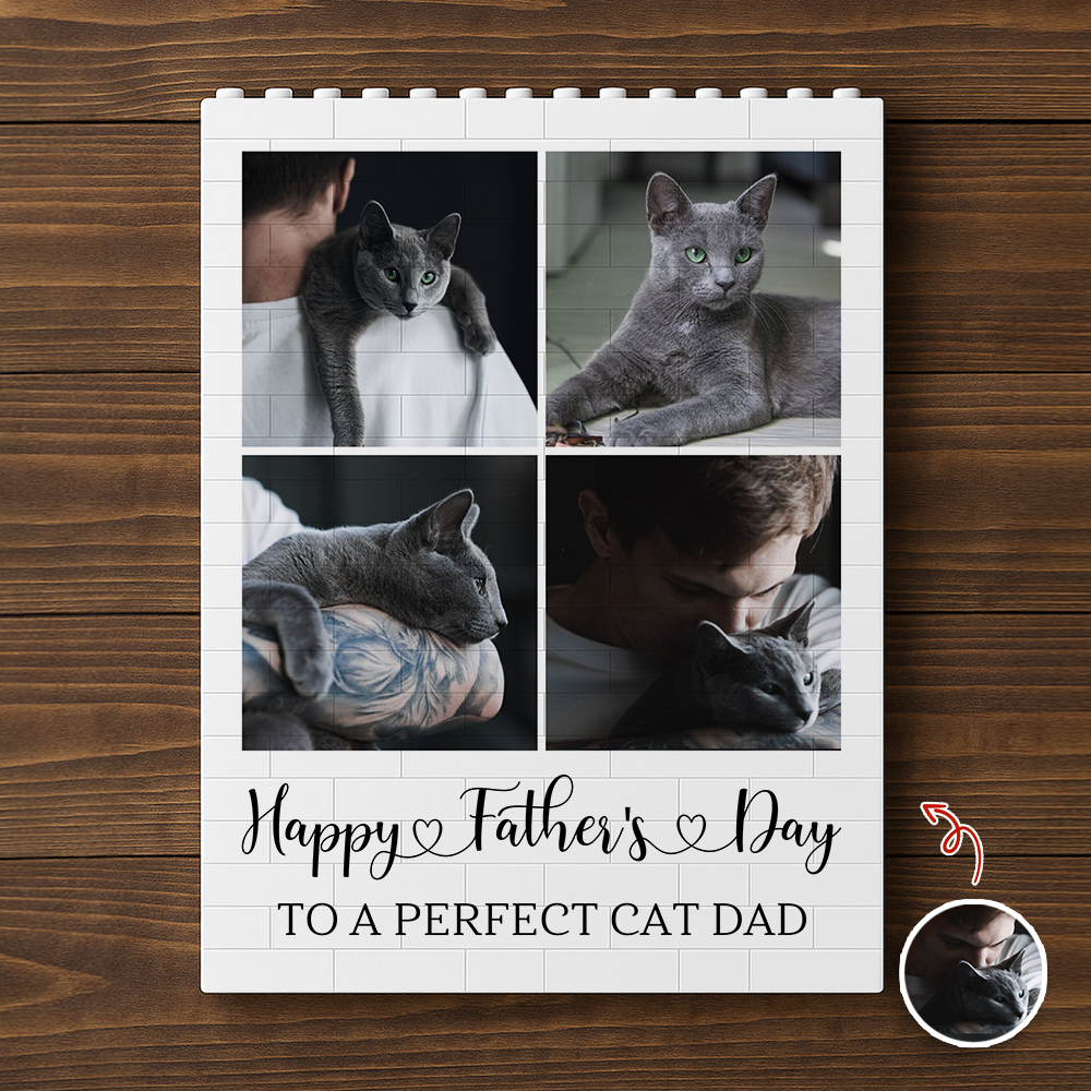 Personalized Building Block Photo Gift for Cat Dad Father's Day HN590 - Building Blocks GradoCreations